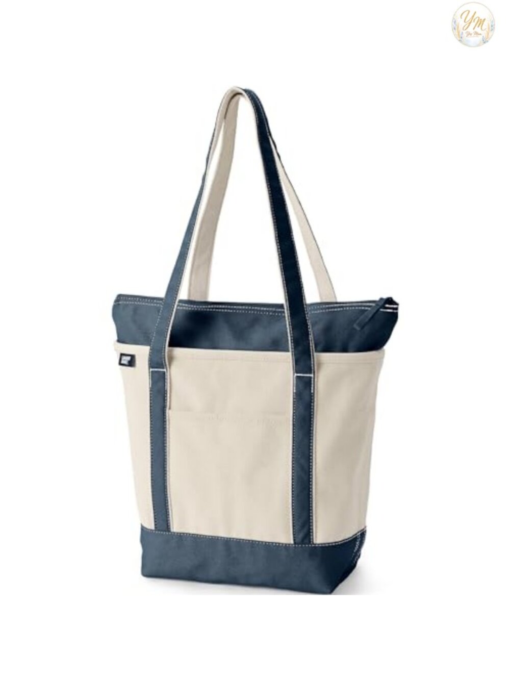 Cotton Canvas Zip Tote - Water Resistant Stands Upright, 5 Pockets